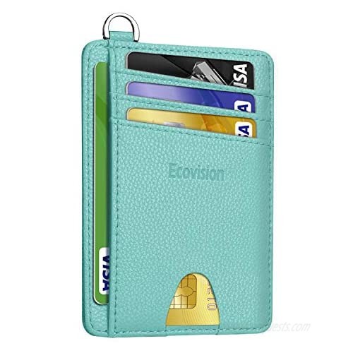 Slim Minimalist Front Pocket Wallet  Ecovision RFID Blocking Credit Card Holder Wallet with Detachable D-Shackle for Men Women