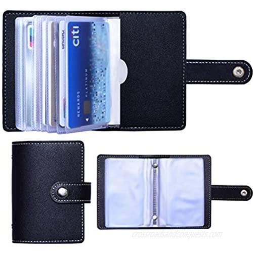 Slim Minimalist Mini Case Holder Organizer Wallet  Soft PU Leather Credit Card Holder with 26 Card Slots  for Men and Women's (Black)