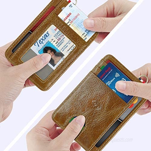 Slim Minimalist Wallet for Men & Women Front Pocket Wallet RFID Card Holder with Zipper & D Shackle