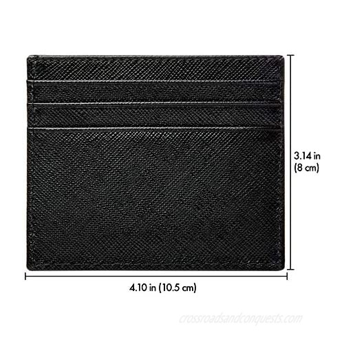 Slim Wallet Saffiano Genuine Leather Credit Card Holder Minimalist RFID Credit Card Case for Men and Women by Bigardini
