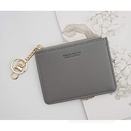 Small Wallets for Women Slim Leather Card Case Holder Minimalist Card Travel Thin Purse with Keychain