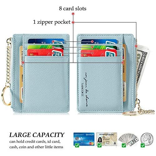 SUNICETY Slim Credit Card Holder Zipper Front Pocket Wallets Keychain for Womens