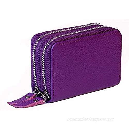 TraderPlus Women's RFID Blocking Leather Zipper Card Wallet Small Purse Credit Card Case Holder for Mother Day Gift (Purple)