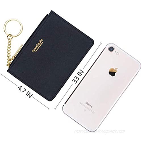 Women RFID Blocking Keychain Wallet Slim Card Case Holder Zip ID Case Wallet Small Leather Wallet Coin Purse Pocket Wallet (Black)