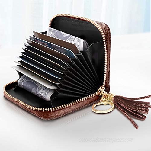 Women's Small Credit Card Holder Credit Card Wallet RFID Blocking Genuine Leather Card Holder -Black