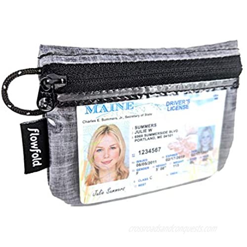 Flowfold Mini ID Coin Pouch Water Repellent Zipper Coin Pouch with ID Window Zip ID Case (Heather Grey)