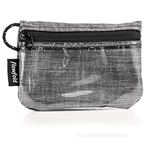 Flowfold Mini ID Coin Pouch Water Repellent Zipper Coin Pouch with ID Window  Zip ID Case (Heather Grey)