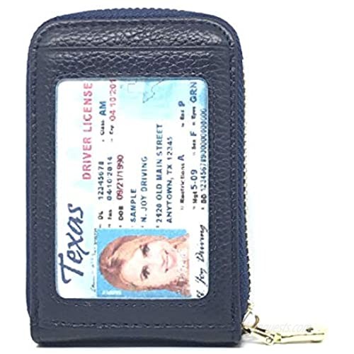 IXYVIA RFID Blocking Men's Women's Leather Wallet ID Card Holder Leather Card Cases (Dark Blue)