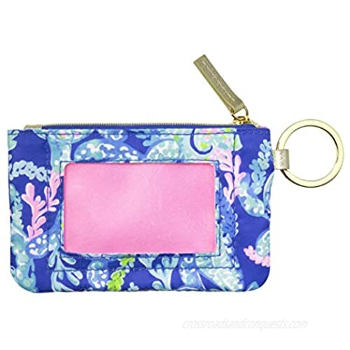 Lilly Pulitzer ID Case Keychain Wallet with Zip Close Cute Durable Card Holder for Women Teen Girls Turtle Villa