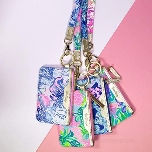 Lilly Pulitzer ID Case Keychain Wallet with Zip Close Cute Durable Card Holder for Women Teen Girls Turtle Villa