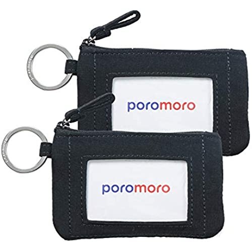 Poromoro Zip ID Badge Card Case Holder Set with Key Ring and Lanyard for Men Women (Black  2 Zip ID cases)