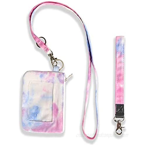 Tie Dye Lanyards For Id Badges Box，Tie Dye Denim fabric Keychain Wallet（Red）