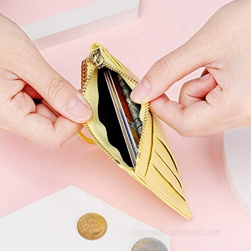 2 Pieces Women Faux Leather Card Case Small Keychain Wallets Holder Slim Coin Purse Change Wallets Business Credit Card Pocket Wallet Holder with Keychain
