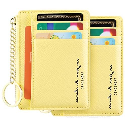 2 Pieces Women Faux Leather Card Case Small Keychain Wallets Holder Slim Coin Purse Change Wallets Business Credit Card Pocket Wallet Holder with Keychain