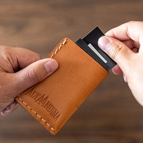 Alta Andina Leather Card Holder | Business Card Case | Slim Minimalist Wallet Fits Multiple Cards | Full Grain Vegetable Tanned Leather (Brown – Miel)