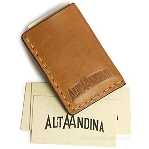 Alta Andina Leather Card Holder | Business Card Case | Slim Minimalist Wallet Fits Multiple Cards | Full Grain Vegetable Tanned Leather (Brown – Miel)