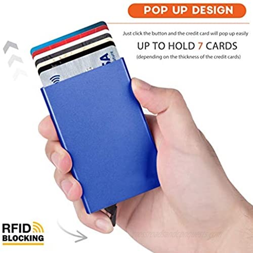 Blue-Technology Credit Card Holder Slim Wallet Front Pocket Card Protector Pop up Design Aluminum Up to Hold 7 Cards (Blue)