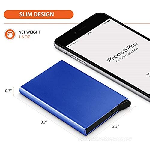 Blue-Technology Credit Card Holder Slim Wallet Front Pocket Card Protector Pop up Design Aluminum Up to Hold 7 Cards (Blue)