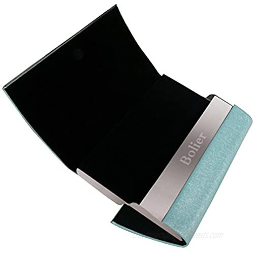 Bolier Professional Business Card Holder 100% Handmade Leather Business Card Case for Men and Women (Double Sided Green)