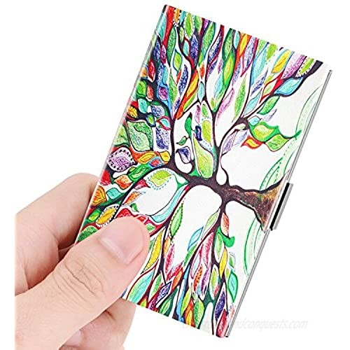 Business Card Holder Fintie Premium Vegan Leather Coated Stainless Steel Professional Slim Name Card Case Organizer for Men & Women Love Tree