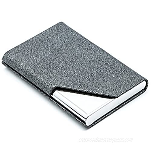 Business Name Card Holder Luxury PU Leather & Stainless Steel Multi Card Case Business Name Card Holder Wallet Credit Card ID Case/Holder for Men & Women - Keep Your Business Cards Clean (Gray)