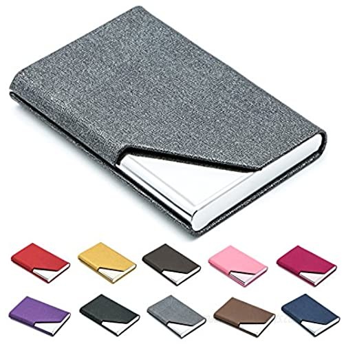 Business Name Card Holder Luxury PU Leather & Stainless Steel Multi Card Case Business Name Card Holder Wallet Credit Card ID Case/Holder for Men & Women - Keep Your Business Cards Clean (Gray)