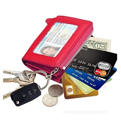 edfamily Genuine Leather Credit Card Case Mini Key Wallets Purse for Women Men