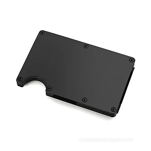 Elite Goods Metal Aluminum Carbon Fiber Wallet Card Holder Money Clip Minimalist RFID Slim  Black  Large