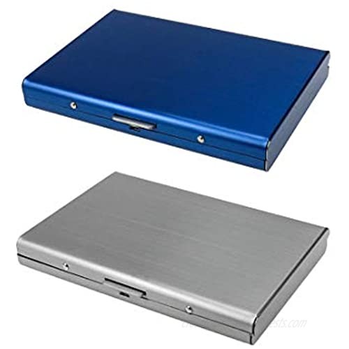 Geesatis 2 Pcs Card Cases Holder Stainless Steel Credit Card Holder Nickel Brushed Business Card Case(Blue + Silver)