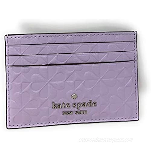 Kate Spade Small Card Holder Wallet Lucky Clover Embossed Purple Lilac