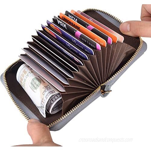 Leamekor RFID Credit Card Holder Wallets For Women Leather Zip Coin Purse Keychain