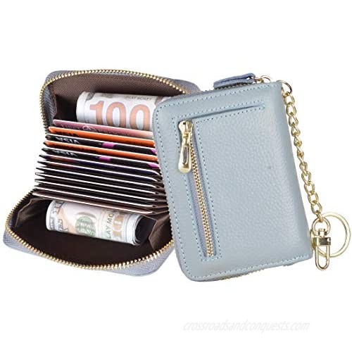Leamekor RFID Credit Card Holder Wallets For Women Leather Zip Coin Purse Keychain
