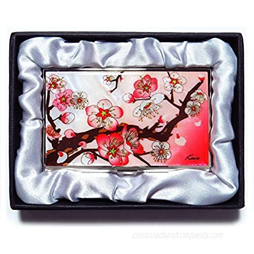 MADDesign Mother of Pearl Business Card Case Id Holder Metal Travel Wallet Apricot Tree Pink