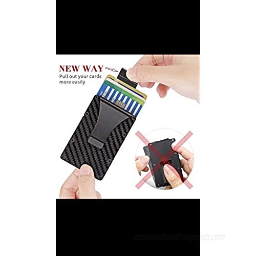Minimalist RFID Carbon Fiber Wallets Carbon Fiber Card Holder with Pull Up Tab Carbon Fiber Wallet with Money Clip | RFID Blocking | Slim Compact Minimalist Cash and Credit Card Holder for Men | Fits Up to 12 Cards & 8 Cash Banknotes