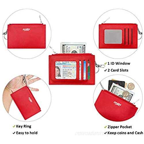 Padike Womens Slim Credit Card Holder Mini Front Pocket Wallet Coin Purse Keychain (Red)