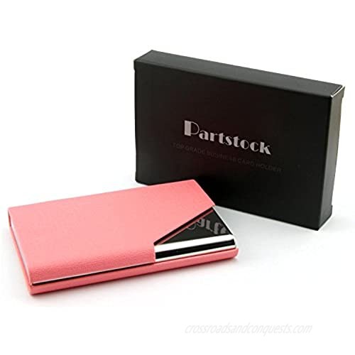 Partstock(TM) Business Name Card Holder Luxury PU Leather & Stainless Steel Multi Card Case Business Name Card Holder Wallet Credit card ID Case/Holder For Men & Women with Magnetic Shut.(Pink)