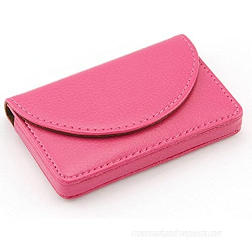 Partstock(TM) Women Leather Business Name Card Wallet/Holder 25 Cards 3.9L x 2.8W inches with Magnetic Shut for Ladys.(Rose red)