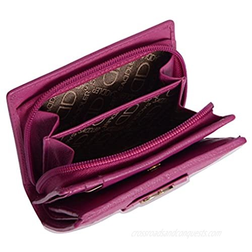 SADDLER Womens Real Leather Multi Credit Card Purse Wallet with Zip Coin Pocket - Fuchsia
