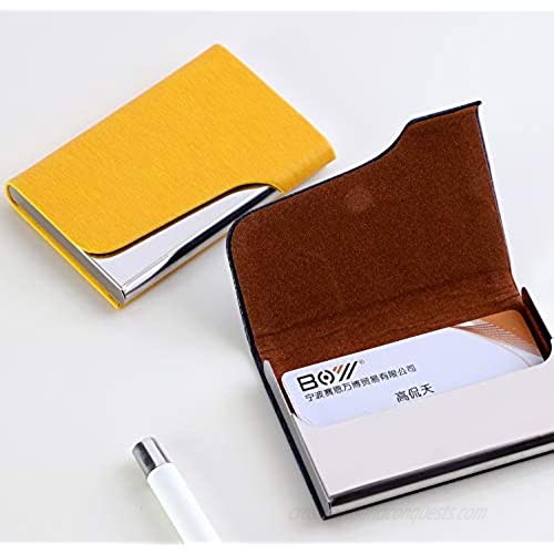 SANRUI Business Card Holder Multi Card Case PU Leather & Stainless Steel Wallet Credit Card ID Case for Men & Women Yellow