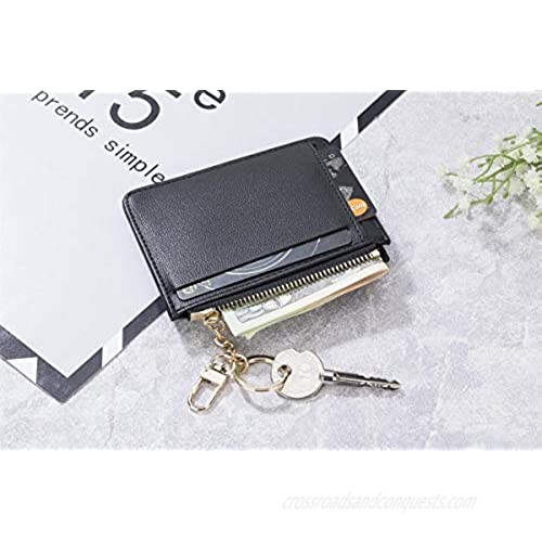 Small Wallets for Women Slim Pocket Wallet Lady Mini Purse Leather Card Case Short Wallet with Keychain (A-Black)