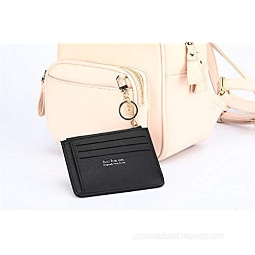 Small Wallets for Women Slim Pocket Wallet Lady Mini Purse Leather Card Case Short Wallet with Keychain (A-Black)