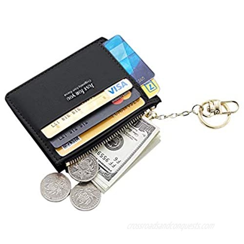 Small Wallets for Women  Slim Pocket Wallet Lady Mini Purse Leather Card Case Short Wallet with Keychain (A-Black)