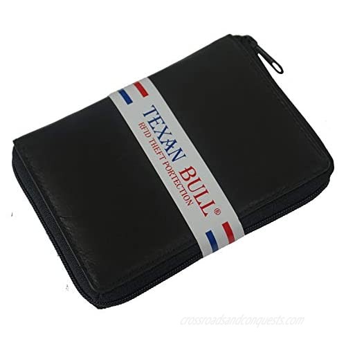 Texan Bull Genuine Leather Zippered Credit Card Wallet Organizer for Womens