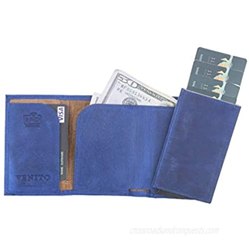 Venito Naples Premium Genuine Leather Magic Mechanical Card Holder - RFID Blocking (Antique Dark Blue)