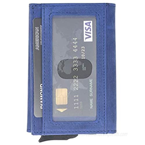 Venito Naples Premium Genuine Leather Magic Mechanical Card Holder - RFID Blocking (Antique Dark Blue)