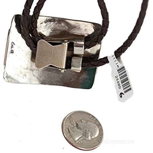 $240Tag Certified Leather Navajo Copper Nickel Native American Bolo Tie 24489-6 Made by Loma Siiva