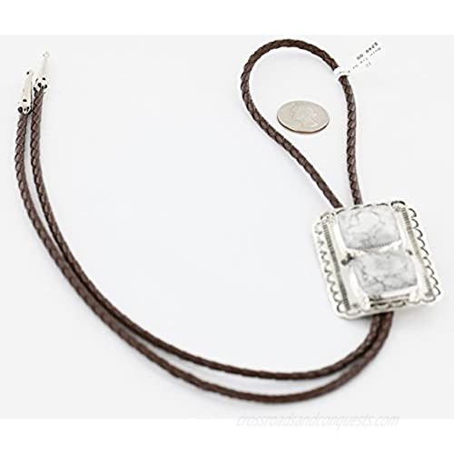 $250Tag Certified Navajo Nickel Natural White Buffalo Native Bolo Tie 24393-5 Made by Loma Siiva