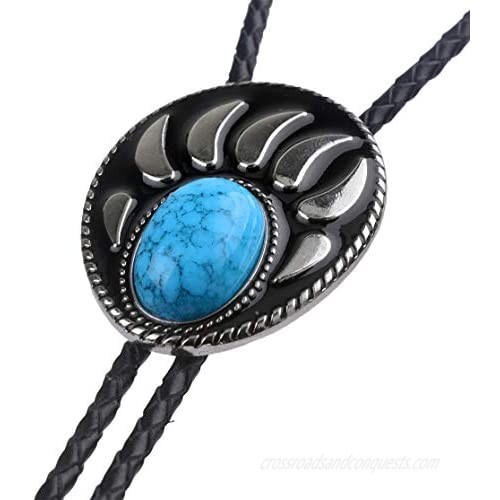 Bolo Tie with Bear Catch And Gem Stone Celtic Parterre Style Genuine and Cowhide Rope