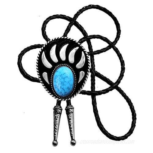 Bolo Tie with Bear Catch And Gem Stone Celtic Parterre Style Genuine and Cowhide Rope