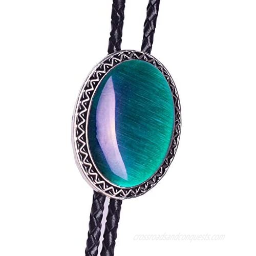 Bolo Tie with Natural Stone Turquoise Stone Style Genuine and Cowhide Rope More Colors